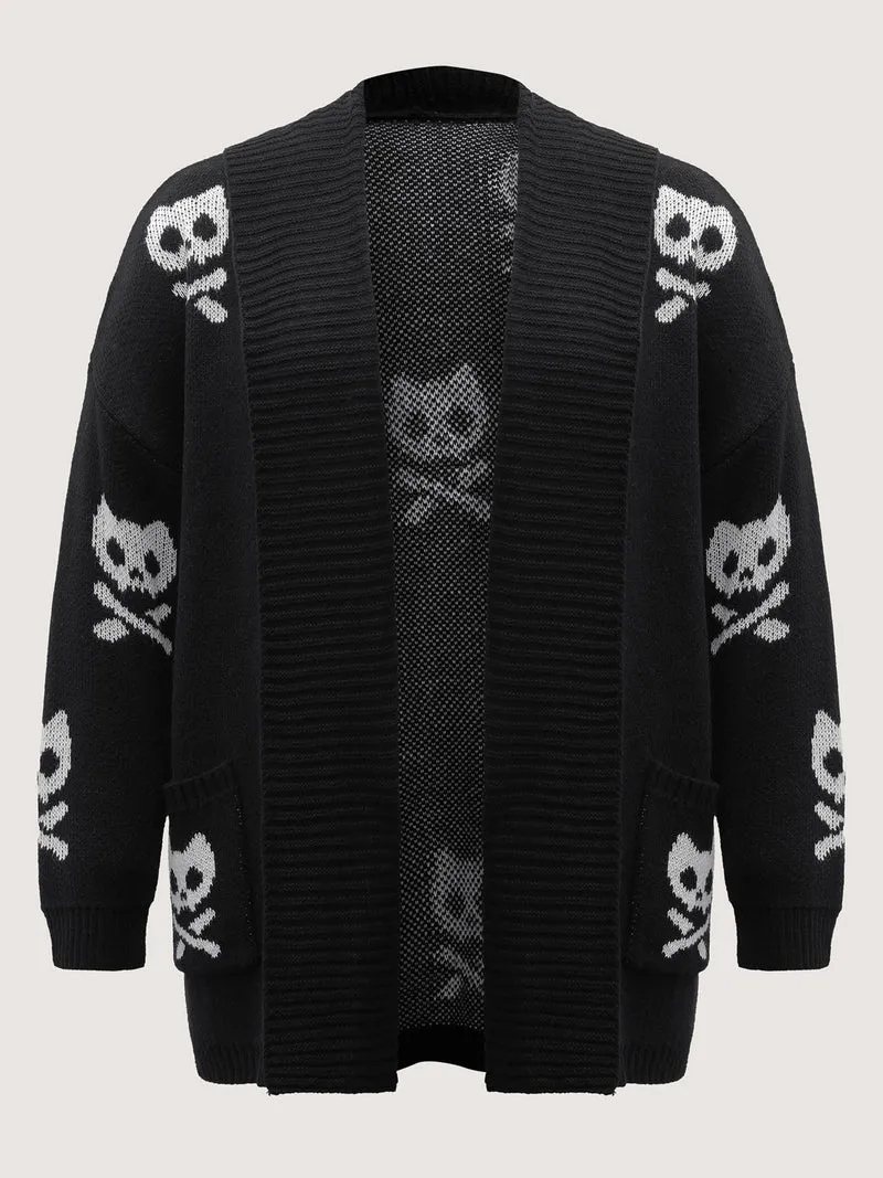 Skull Print Shawl Collar Knit Cardigan