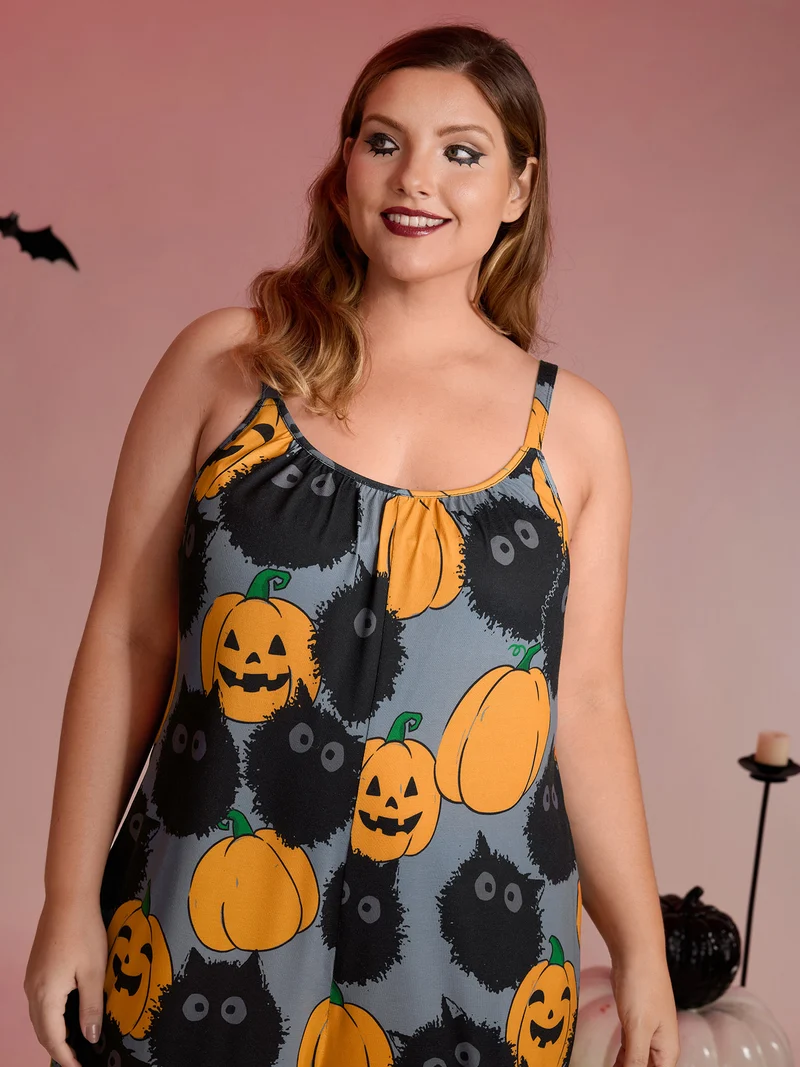 Pumpkin Everywhere Print Wide-Leg Jumpsuit