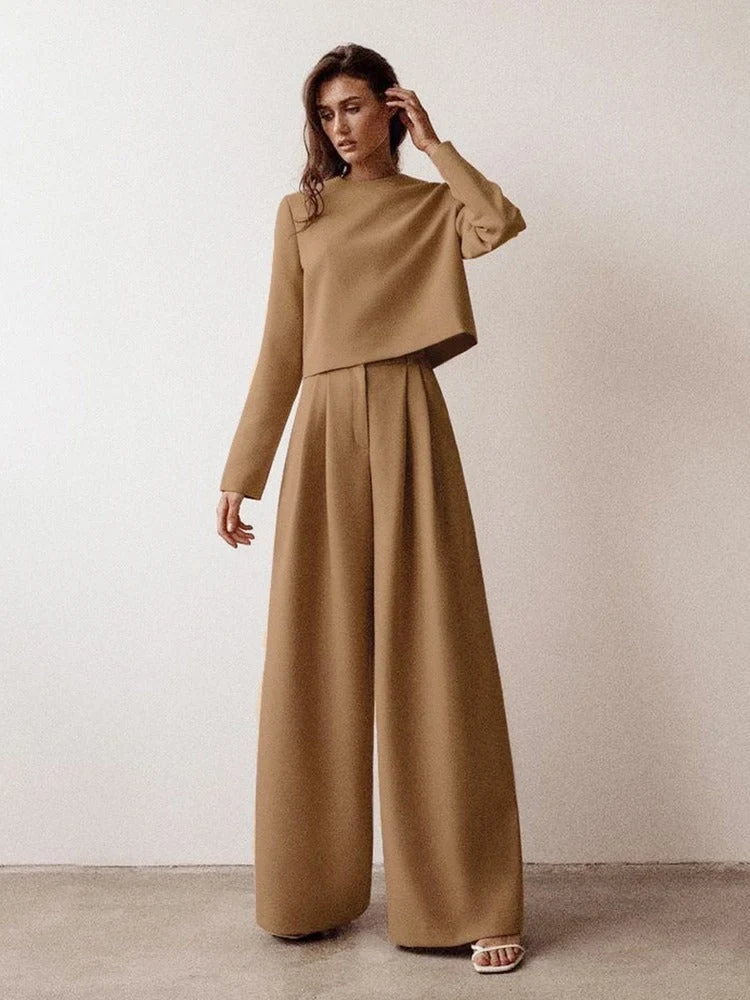 Ensemble chemise à manches longues et pantalon large pour femmes