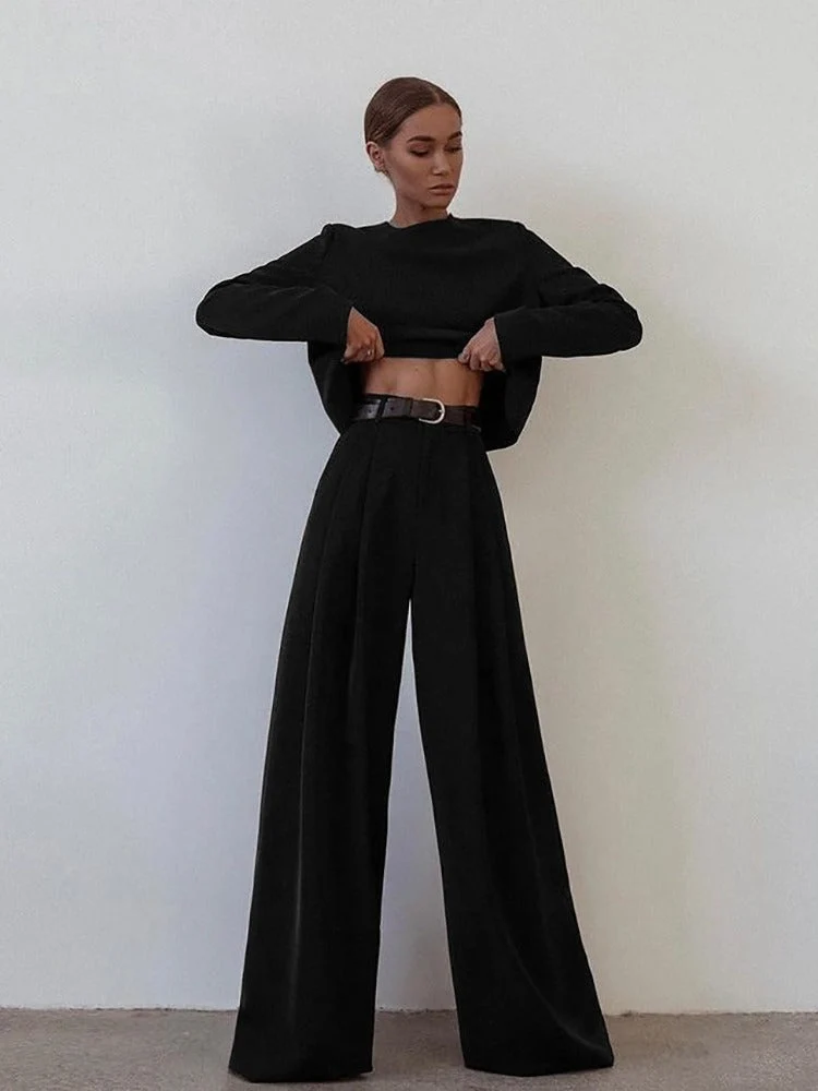 Ensemble chemise à manches longues et pantalon large pour femmes