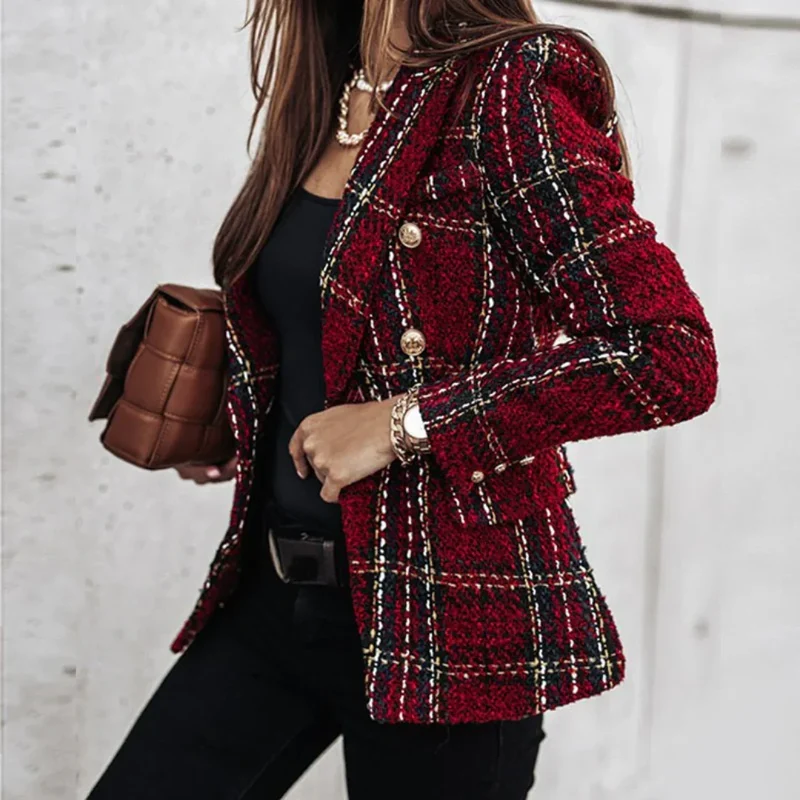 Blazer À Carreaux en Tricot Pour Femmes | Manches Longues
