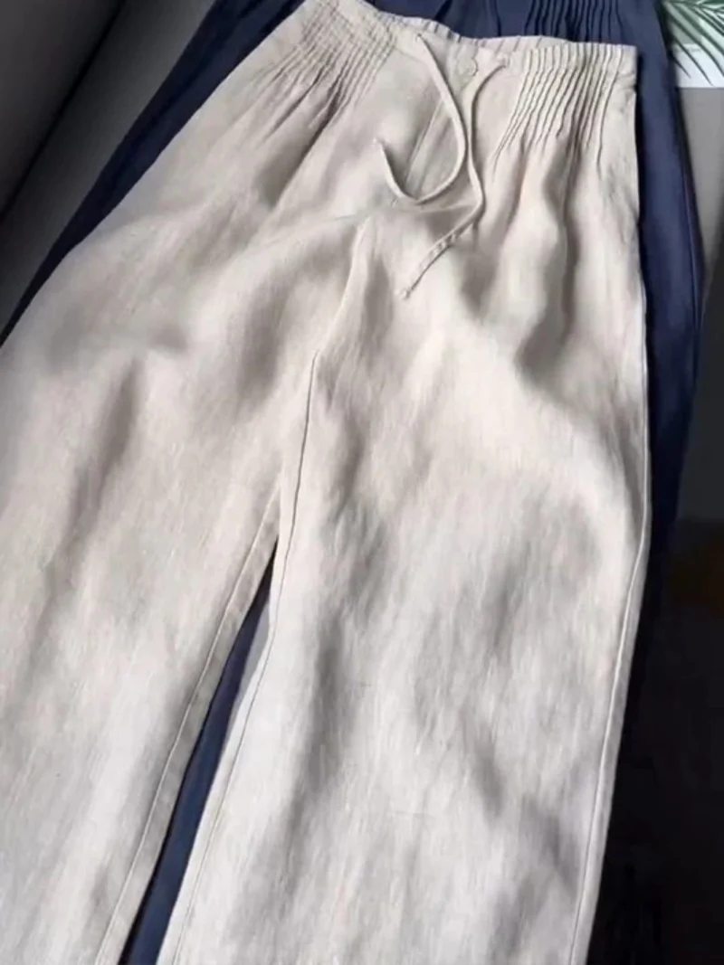 Camille | Pantalon large en coton et lin mélangés
