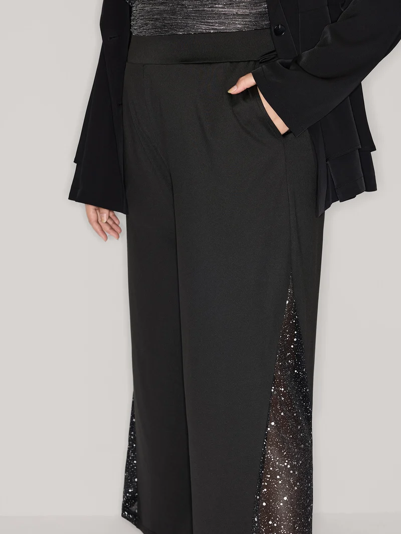Mesh Spliced Wide-Leg Pants