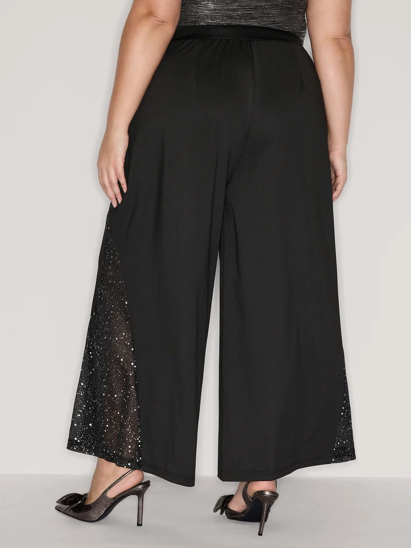 Mesh Spliced Wide-Leg Pants
