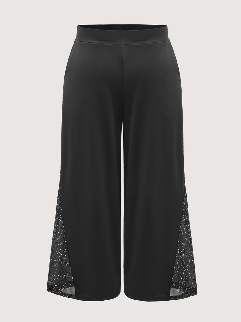 Mesh Spliced Wide-Leg Pants