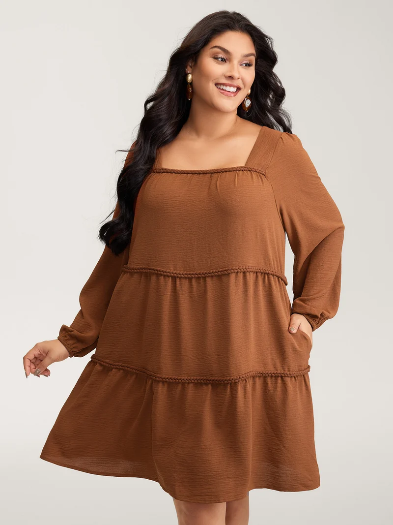 Twisted Woven Ribbon Tiered Knee-Length Dress