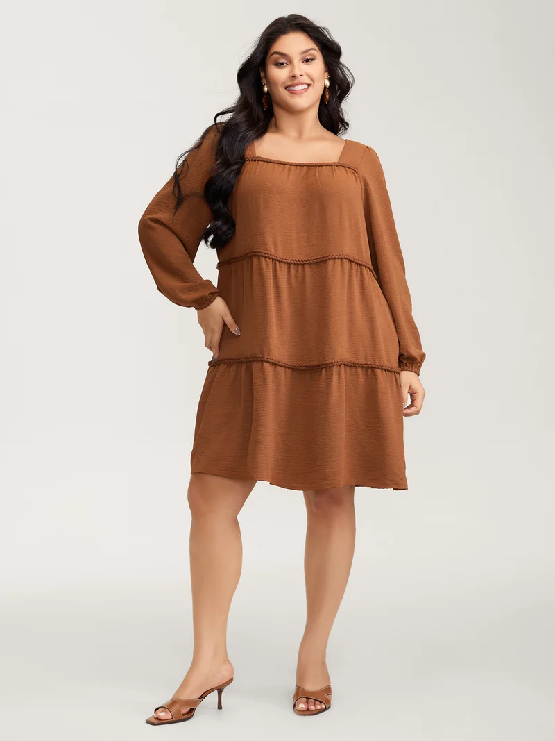 Twisted Woven Ribbon Tiered Knee-Length Dress