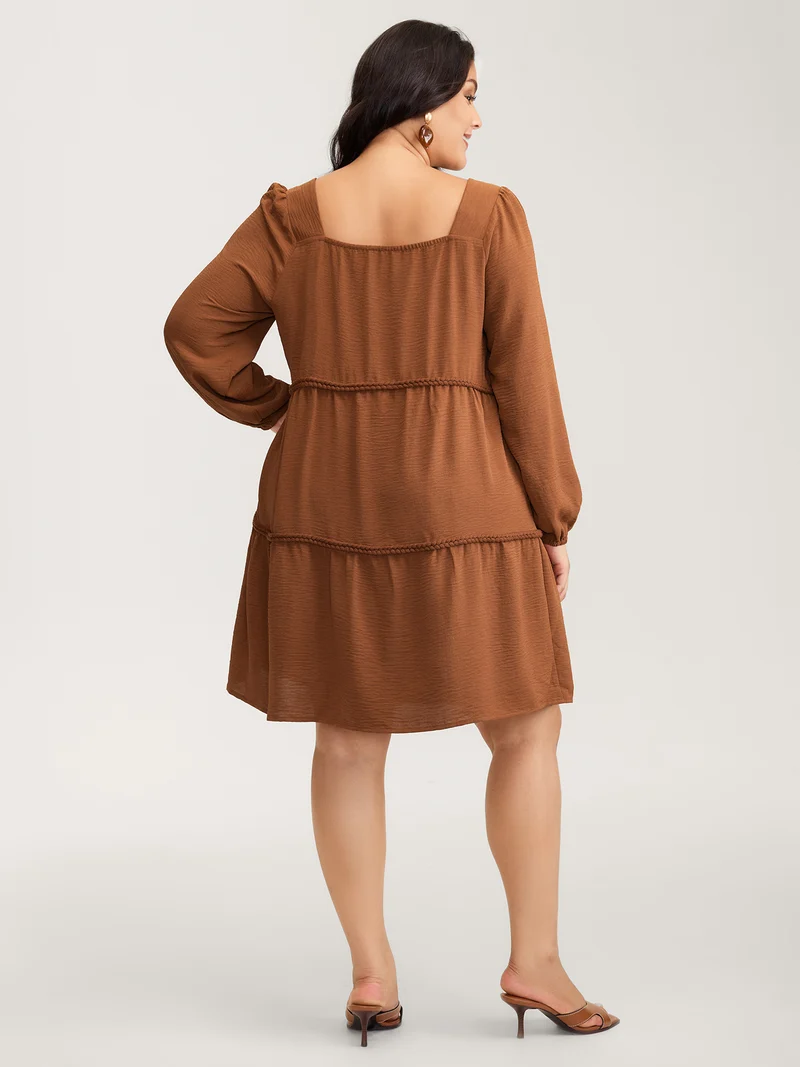 Twisted Woven Ribbon Tiered Knee-Length Dress