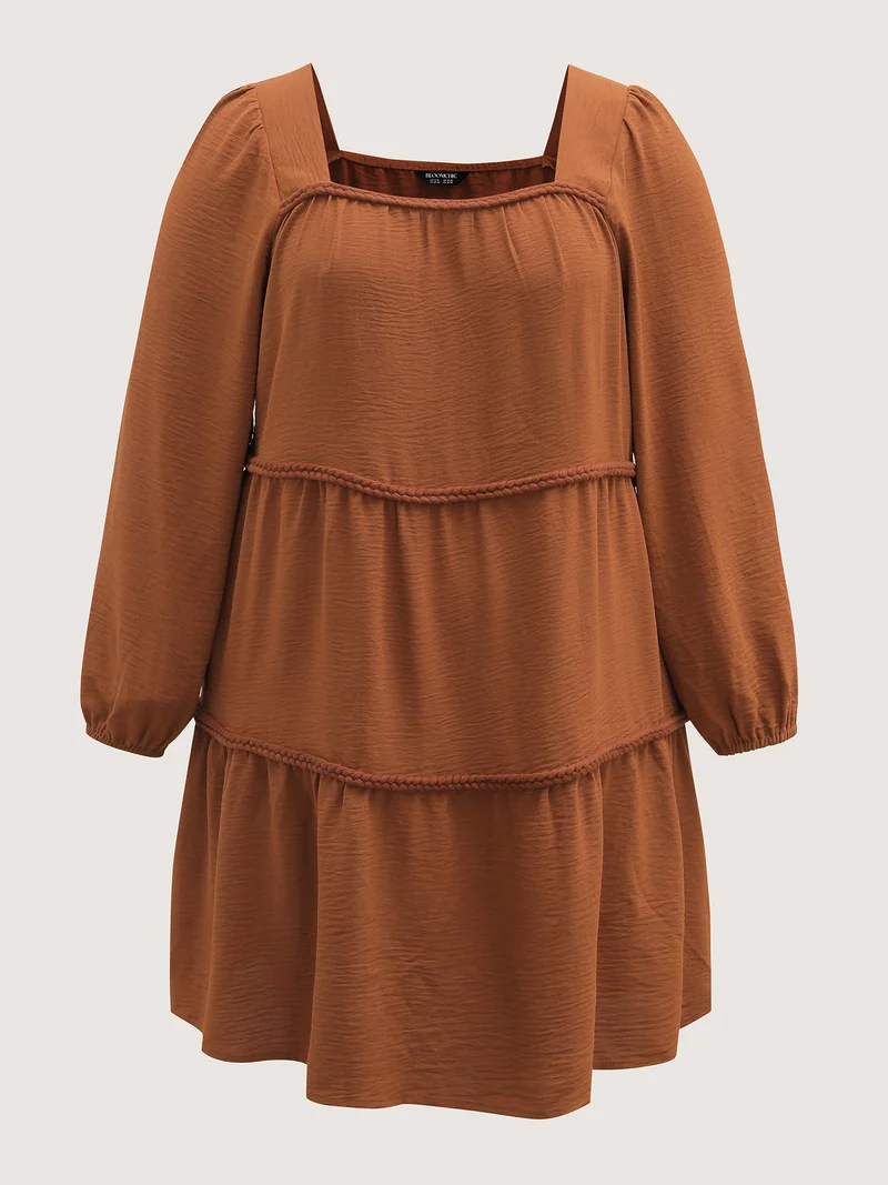Twisted Woven Ribbon Tiered Knee-Length Dress