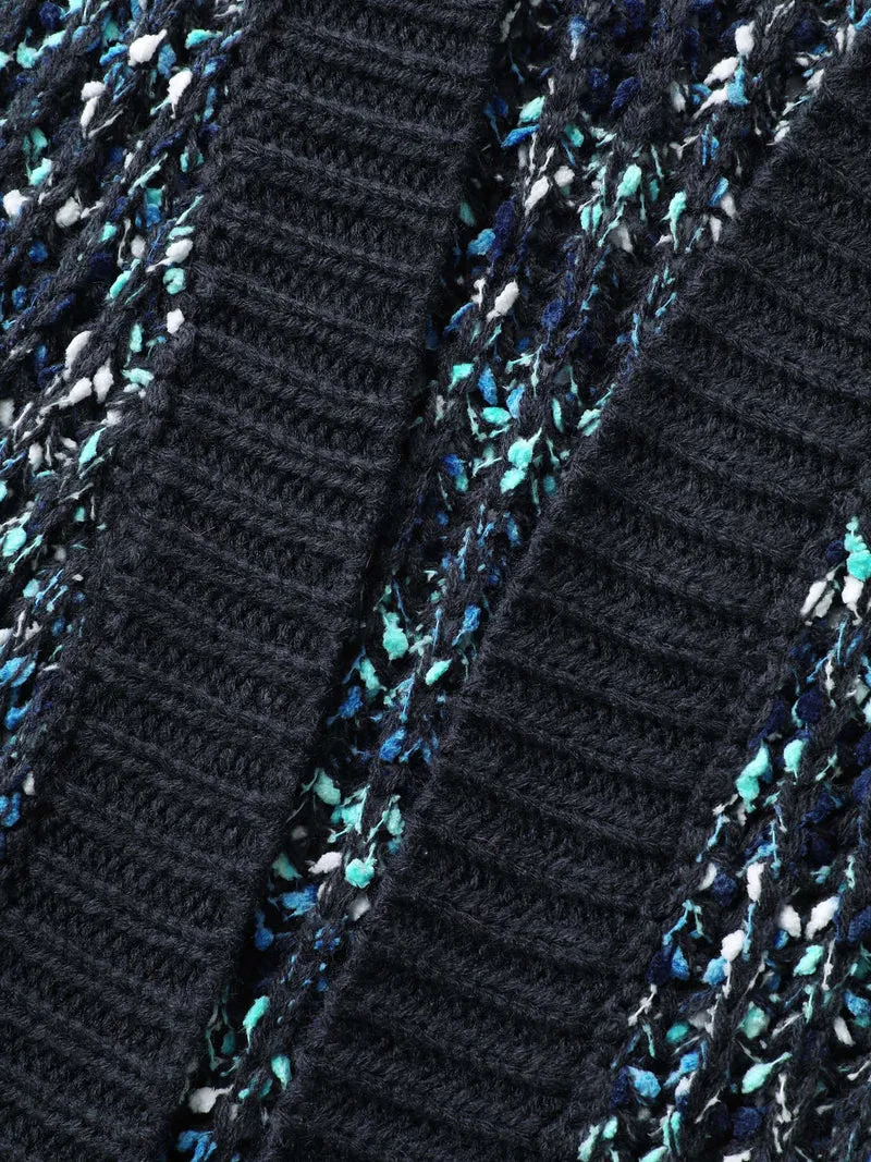 Abstract Textured Cuvy Hem Knit Cardigan