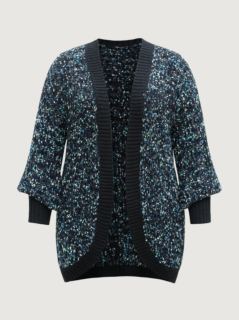 Abstract Textured Cuvy Hem Knit Cardigan