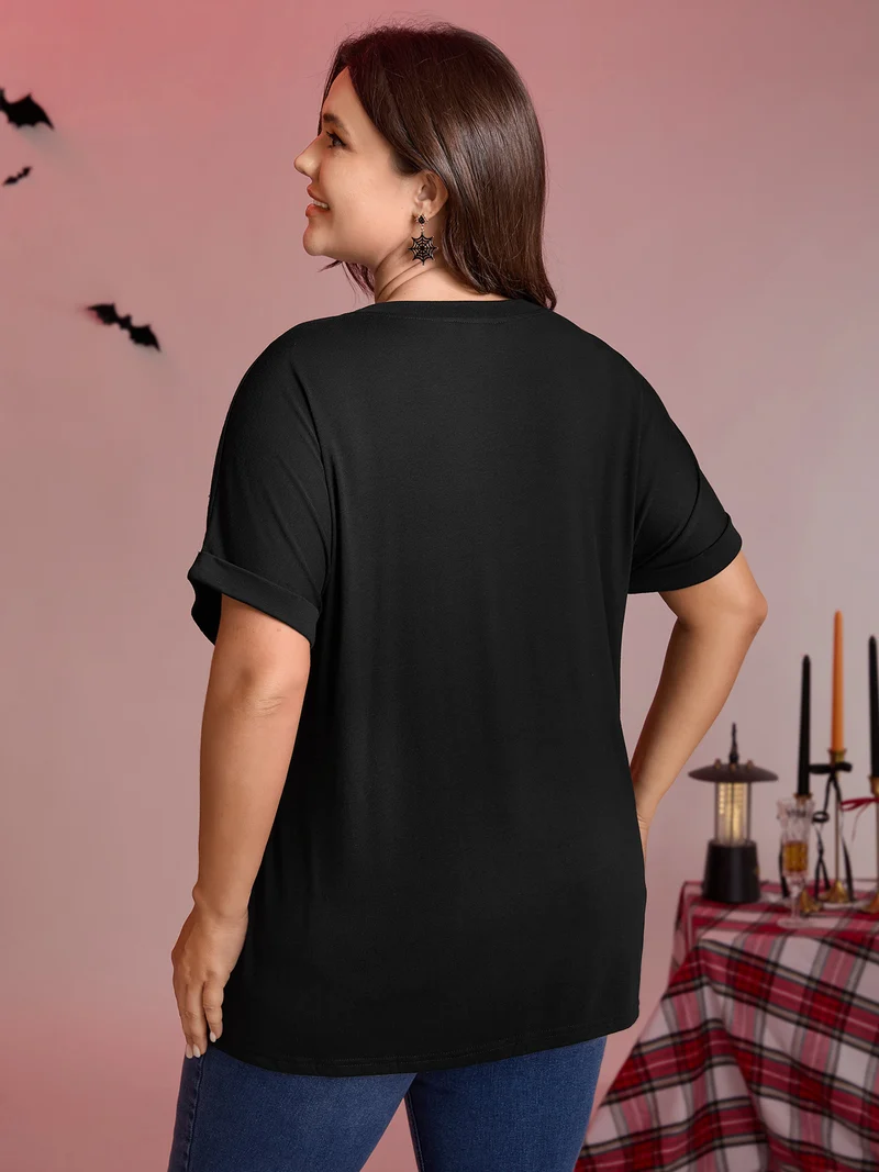 Spiderweb Rhinestone Stretchy Solid T-Shirt
