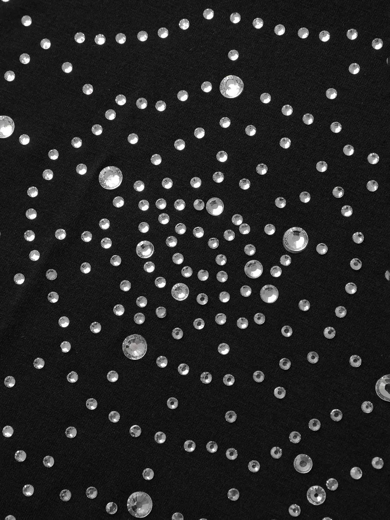 Spiderweb Rhinestone Stretchy Solid T-Shirt