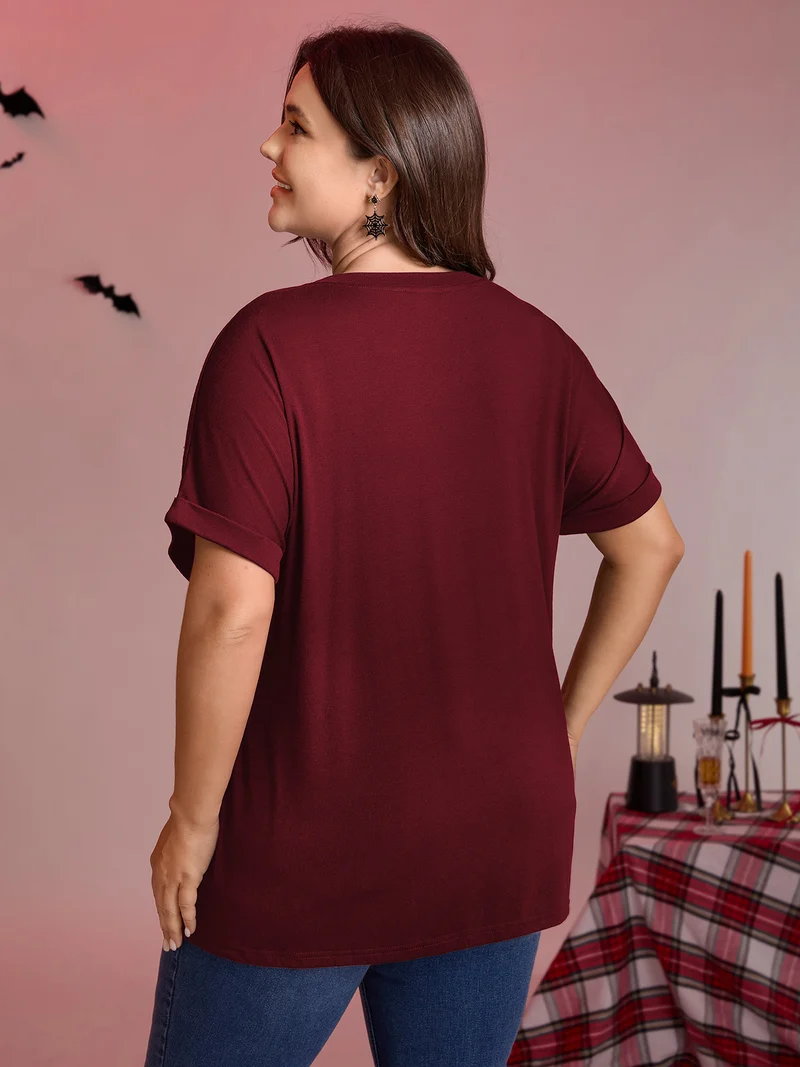 Spiderweb Rhinestone Stretchy Solid T-Shirt