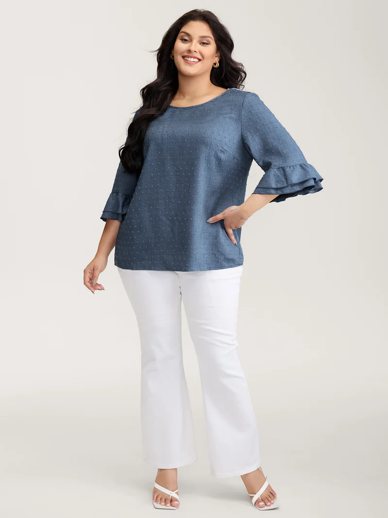 Textured Backless Lace Trim Blouse