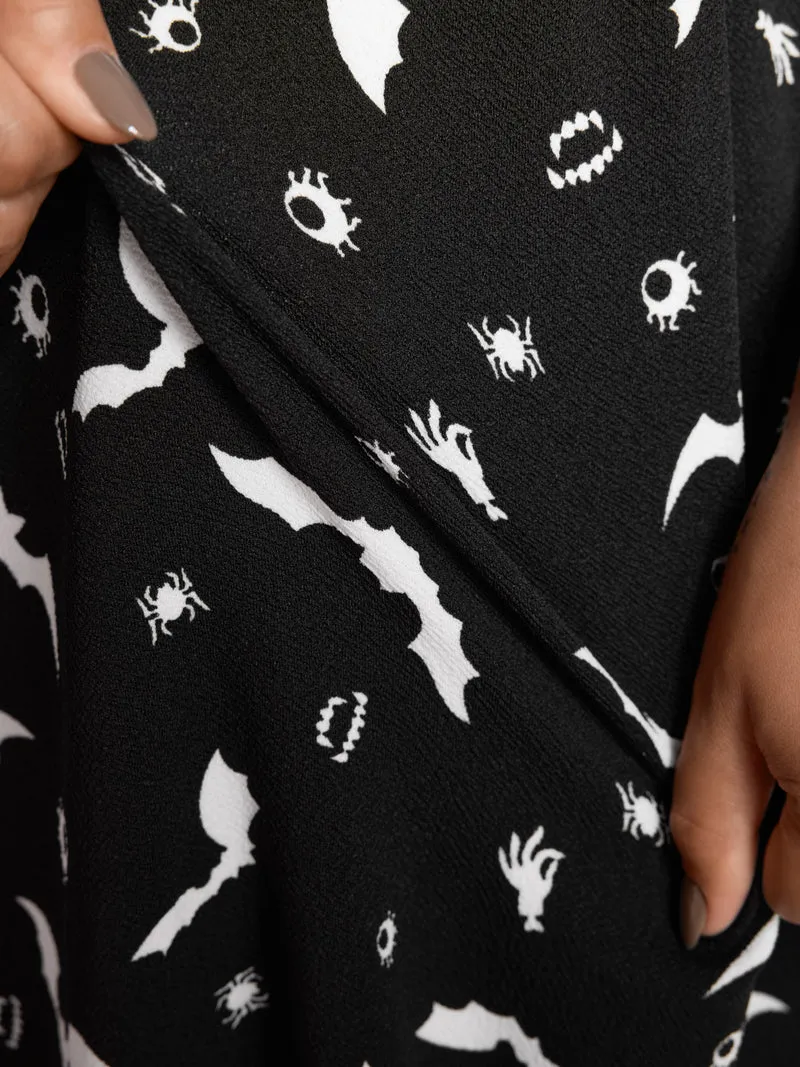 Halloween Bat Print Contrast Two-Piece Midi Dress