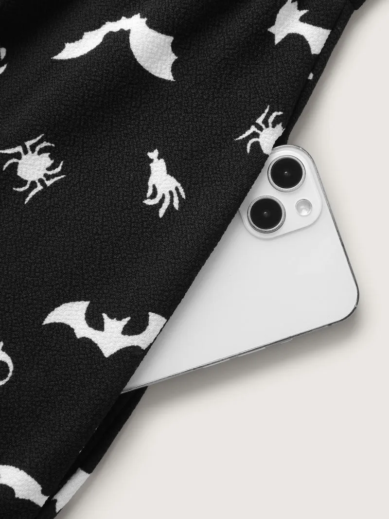 Halloween Bat Print Contrast Two-Piece Midi Dress