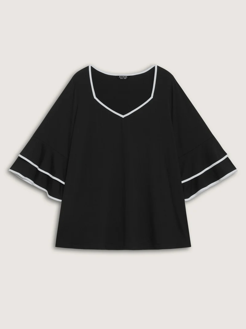Stretchy Color Contrast Layered Sleeve T-Shirt