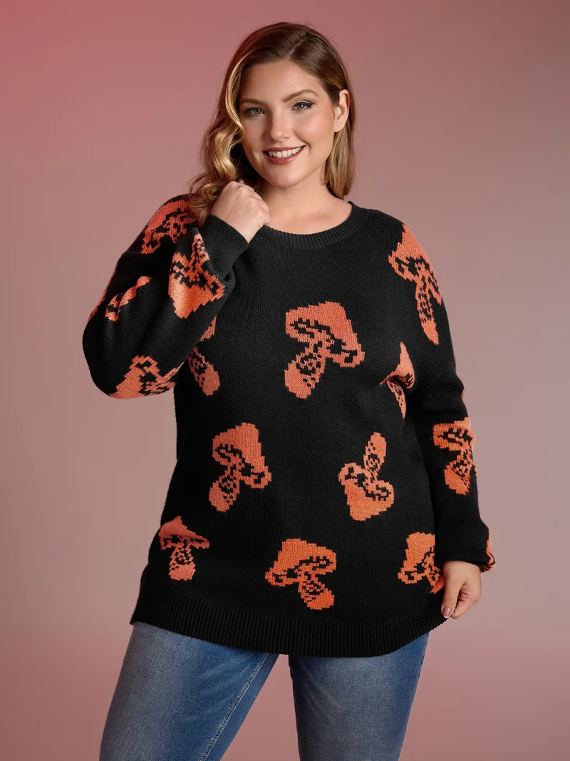 Halloween Mushroom Jacquard Print Pullover