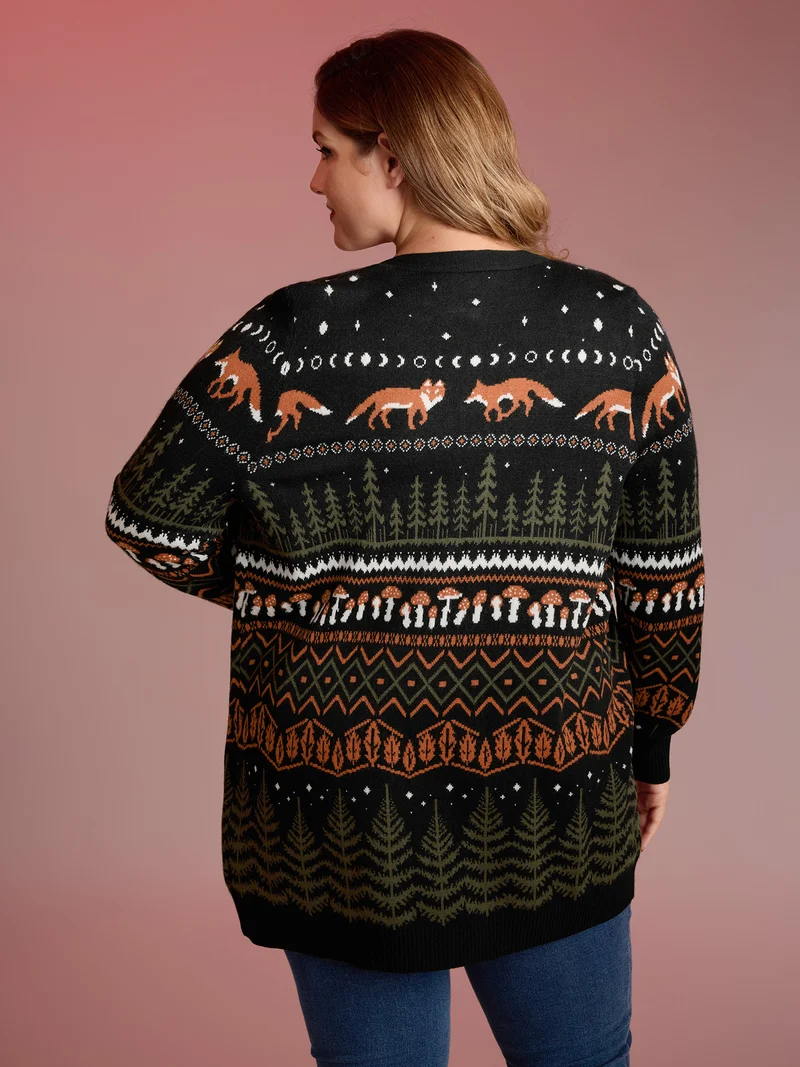 Fox in Forest Contrast Knit Cardigan