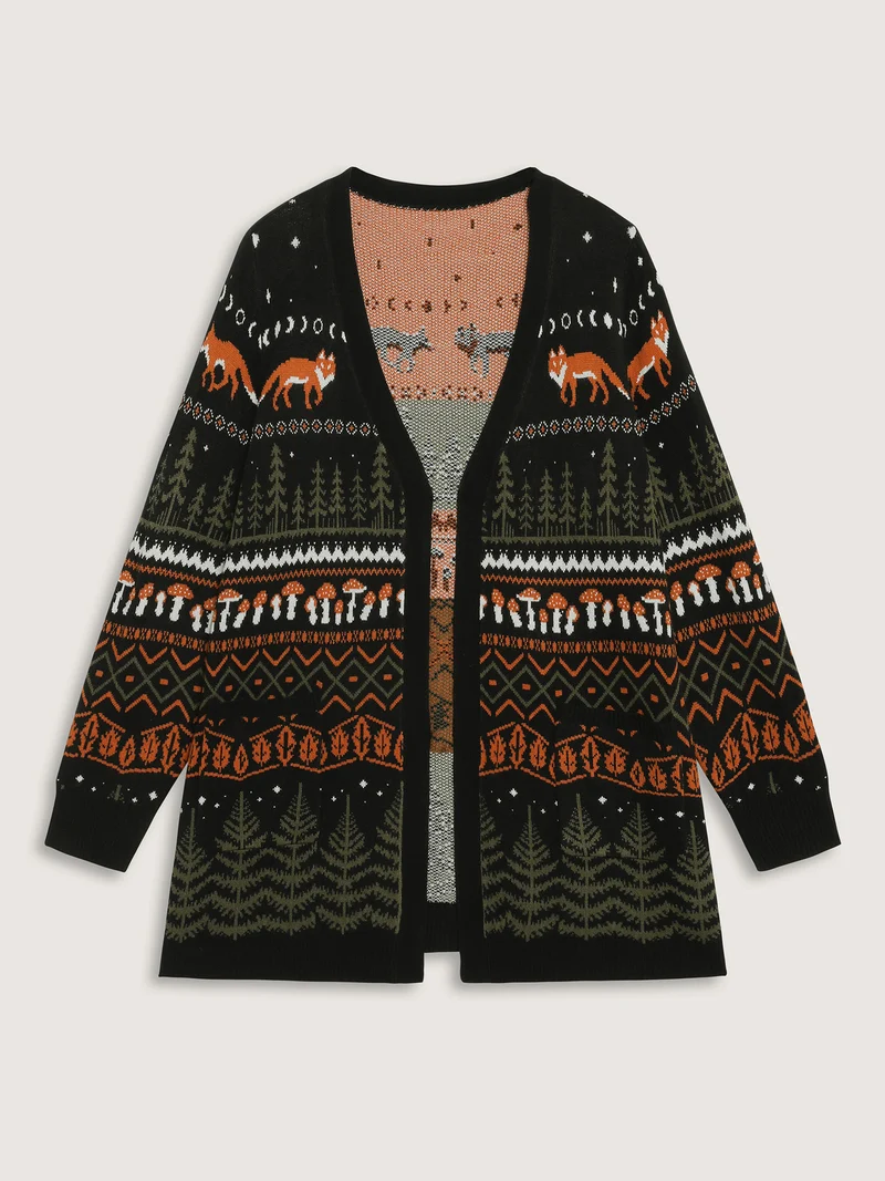Fox in Forest Contrast Knit Cardigan
