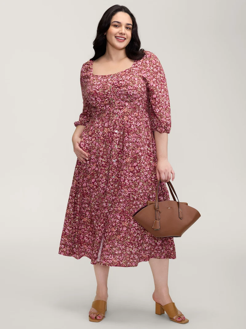Fall Florals Gather Bust Button Maxi Dress