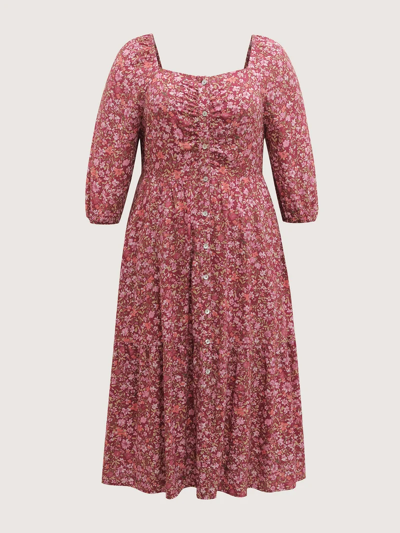 Fall Florals Gather Bust Button Maxi Dress
