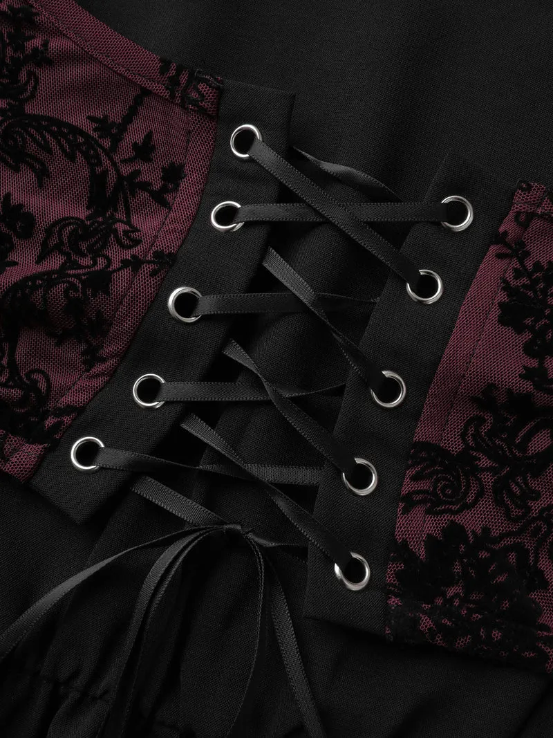 Elastic Mesh Corset-Like Ties Midi Dress