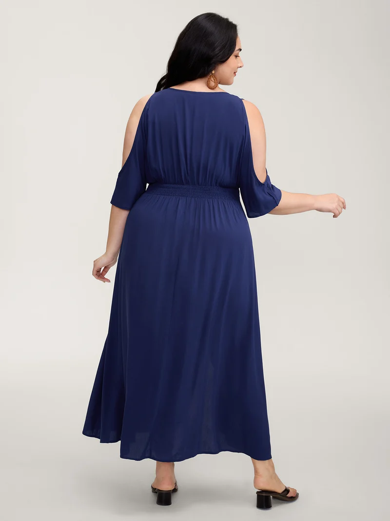 Sleeve Cut-Out Shirred Waist Maxi Dress