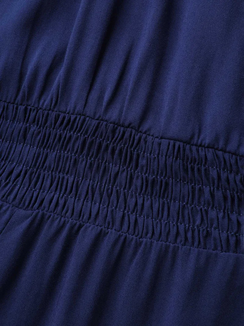 Sleeve Cut-Out Shirred Waist Maxi Dress