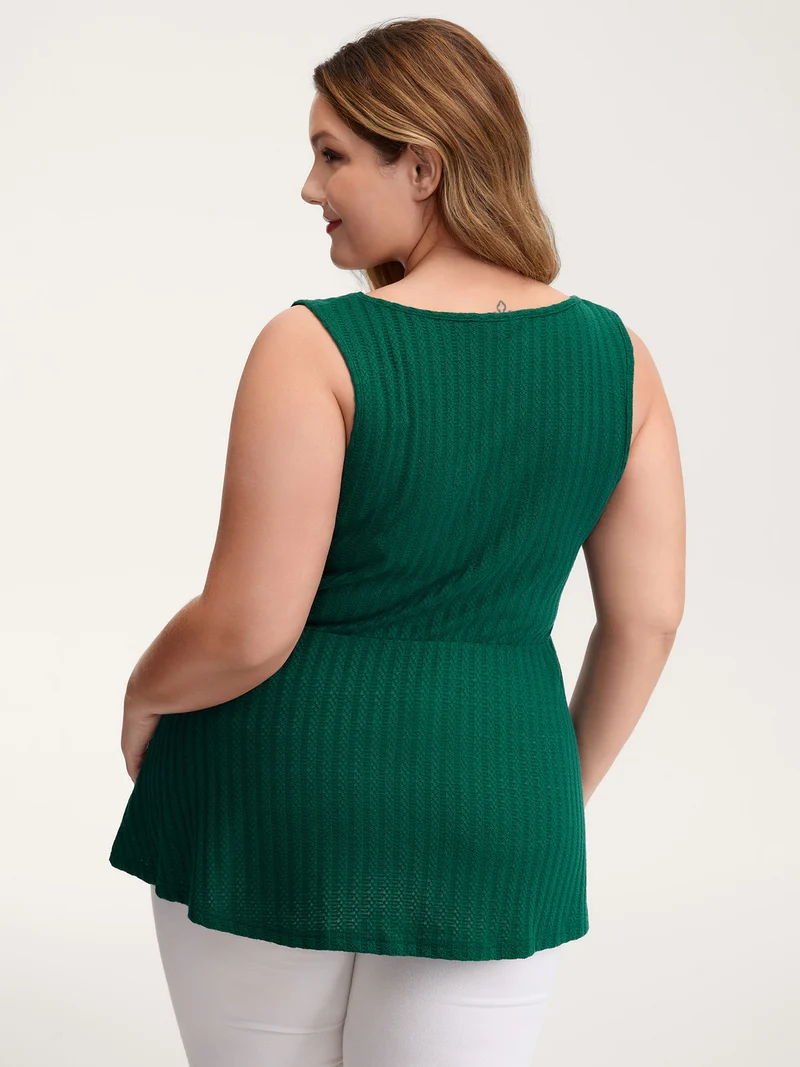 Textured Knit V-Neck Cinched-Waist Tank Top