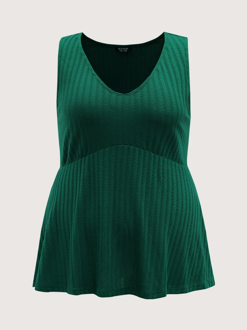 Textured Knit V-Neck Cinched-Waist Tank Top