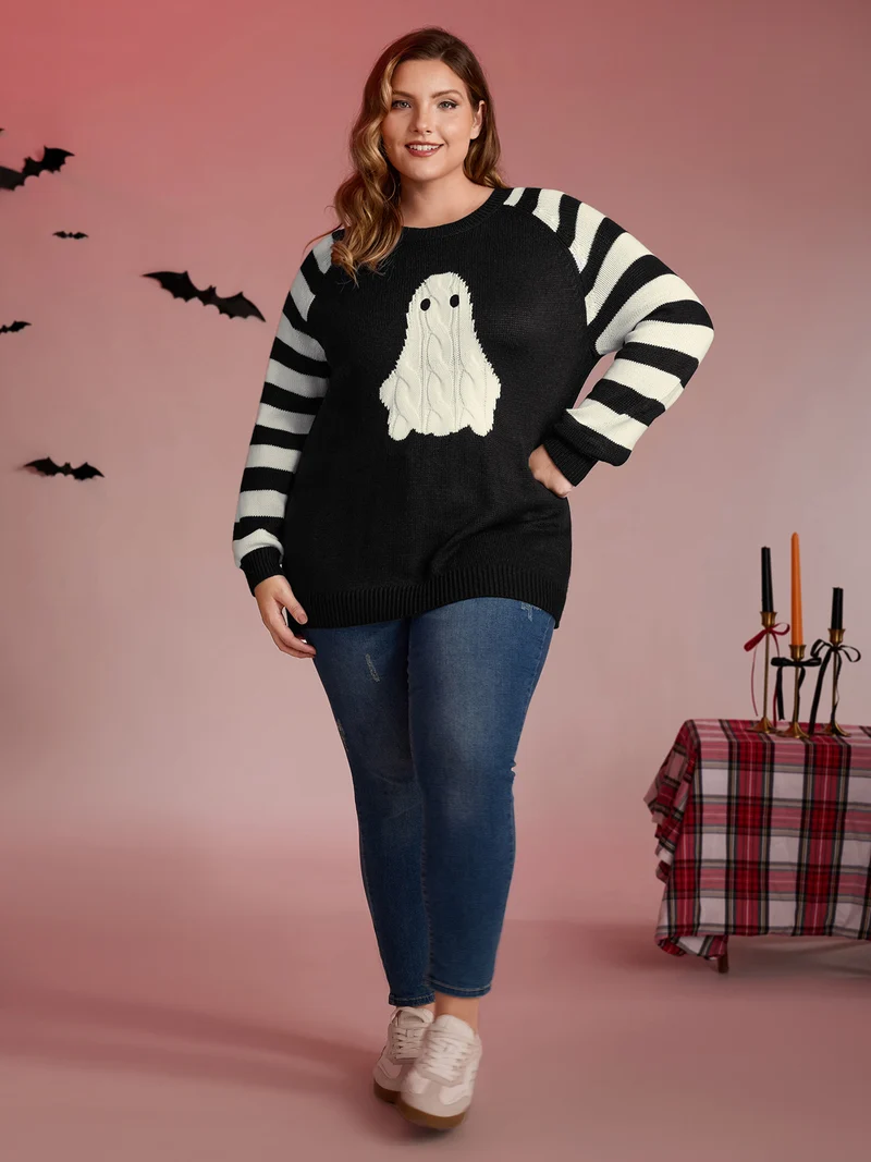 Hey Ghost Raglan Stripe Sleeve Pullover