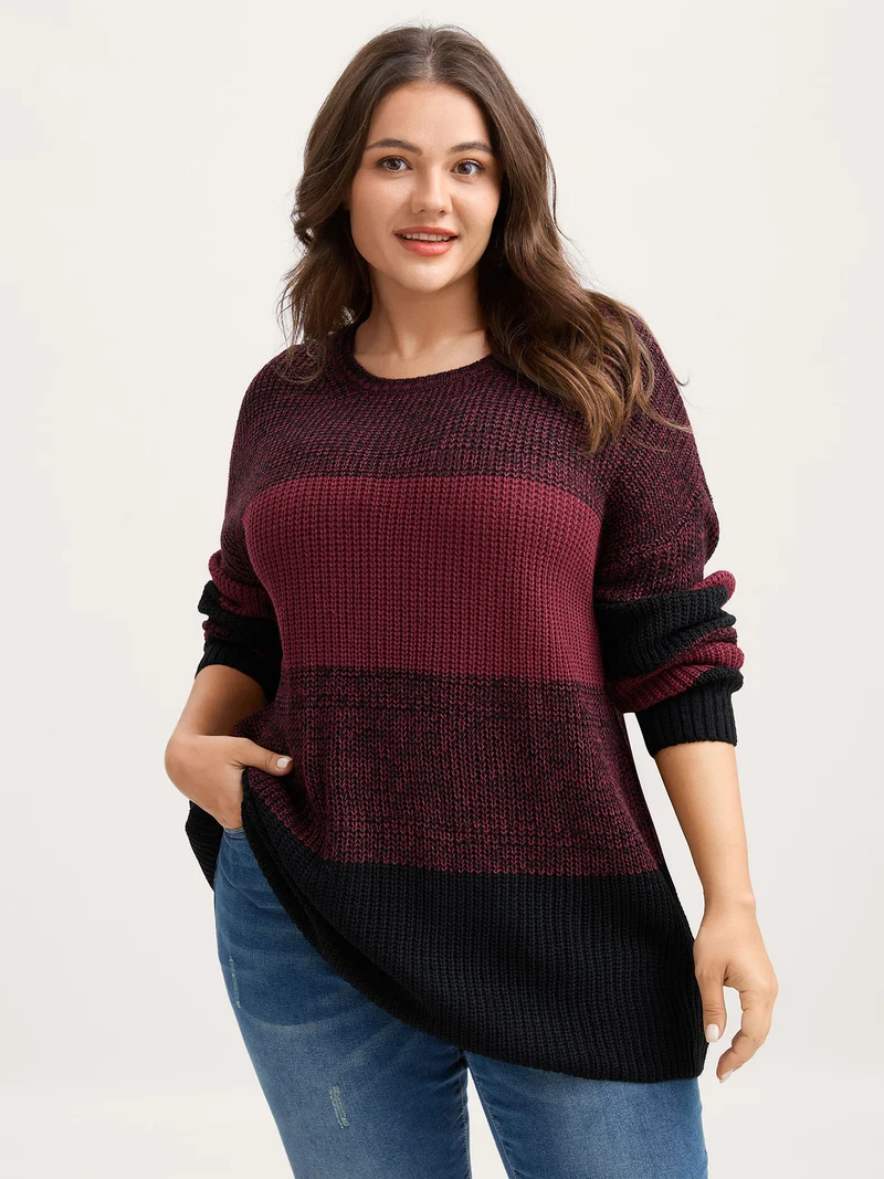 Color Block Yarn Blend Pullover