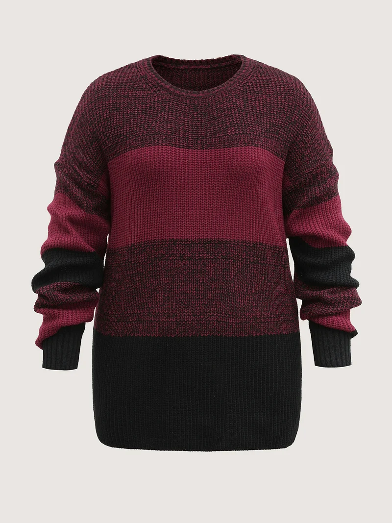Color Block Yarn Blend Pullover