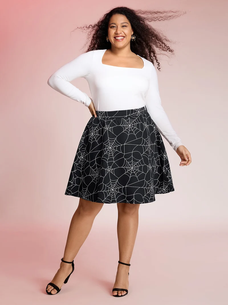 Spiderweb Halloween Print Mini Skirt