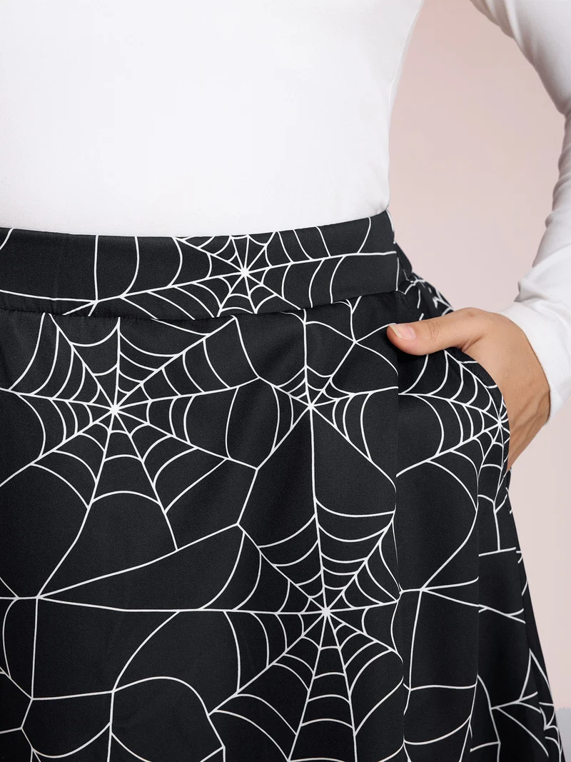 Spiderweb Halloween Print Mini Skirt