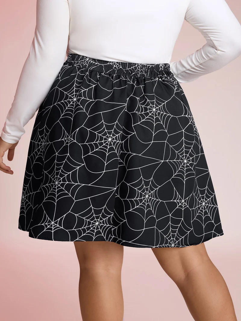 Spiderweb Halloween Print Mini Skirt