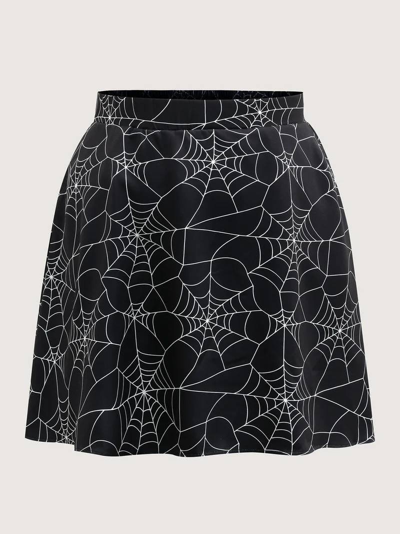 Spiderweb Halloween Print Mini Skirt