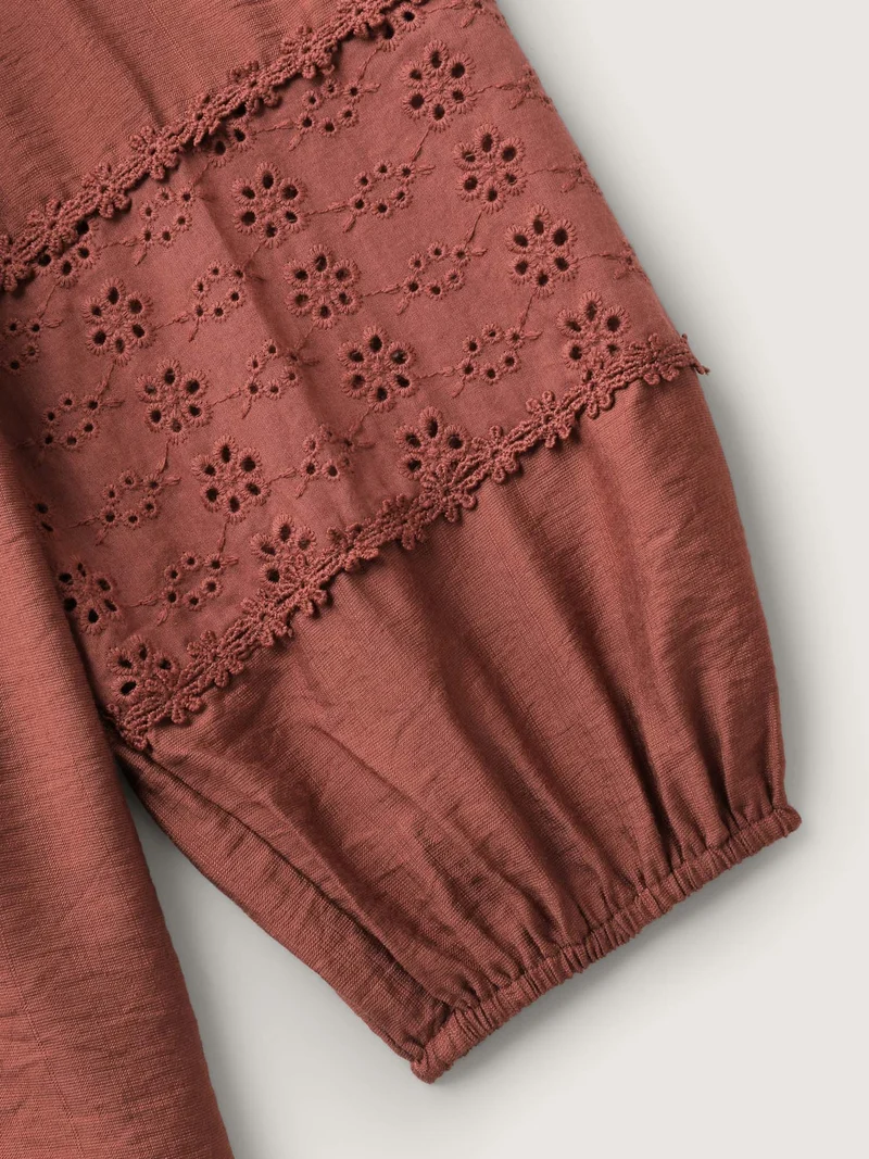 Lace Trim High-Waist Neck Tie Blouse