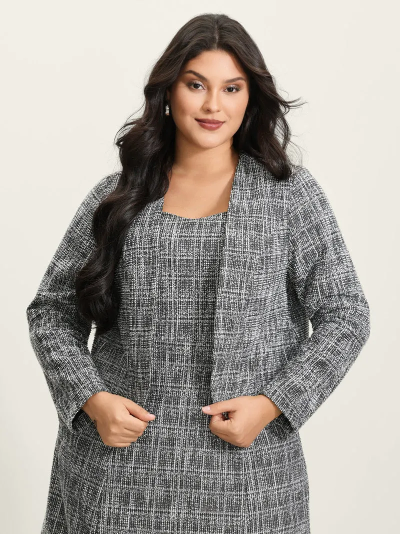 Tweed Open-Front Arc Hem Jacket