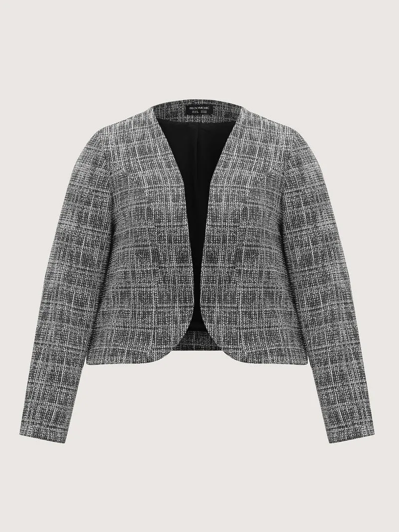 Tweed Open-Front Arc Hem Jacket