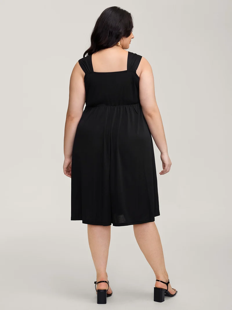 Floral Embroidered Neckline Lace Trim Midi Dress