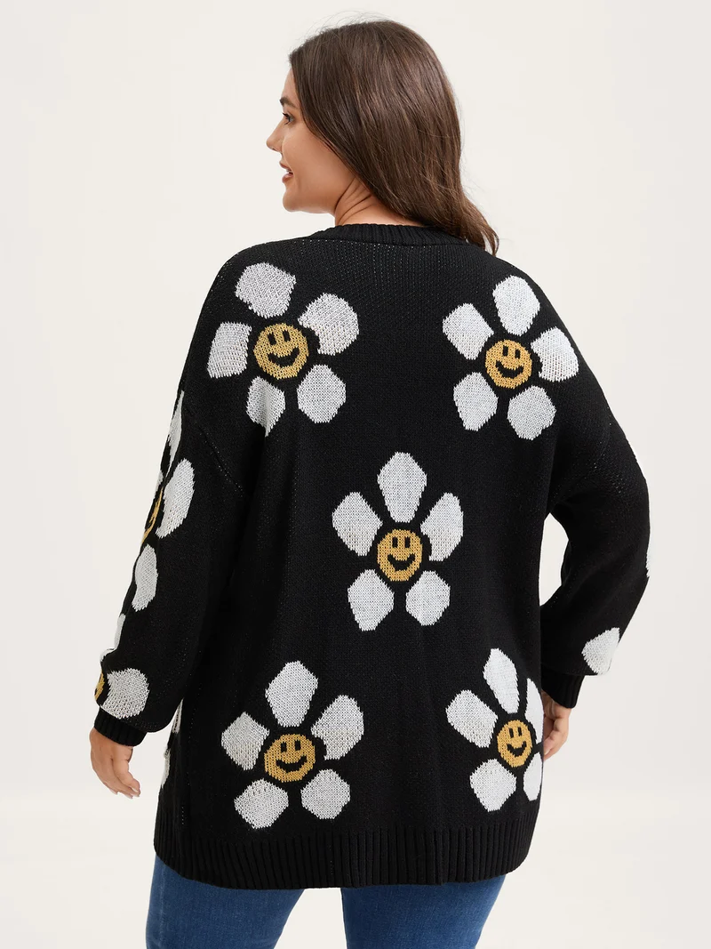 Sunny Floral Print Pockets Knit Cardigan