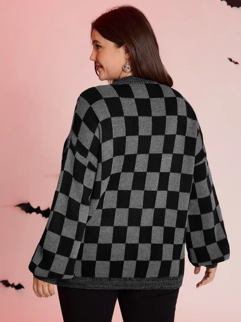 Ghost Checkered Jacquard Arc Swing Cardigan