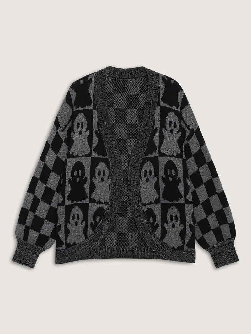 Ghost Checkered Jacquard Arc Swing Cardigan