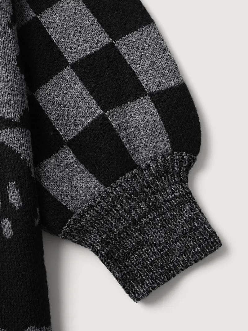 Ghost Checkered Jacquard Arc Swing Cardigan