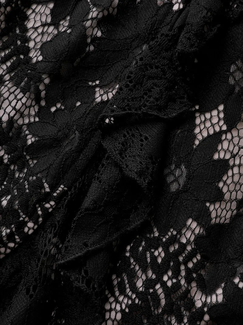 Floral Lace Lined Wrap Belted Midi Dress