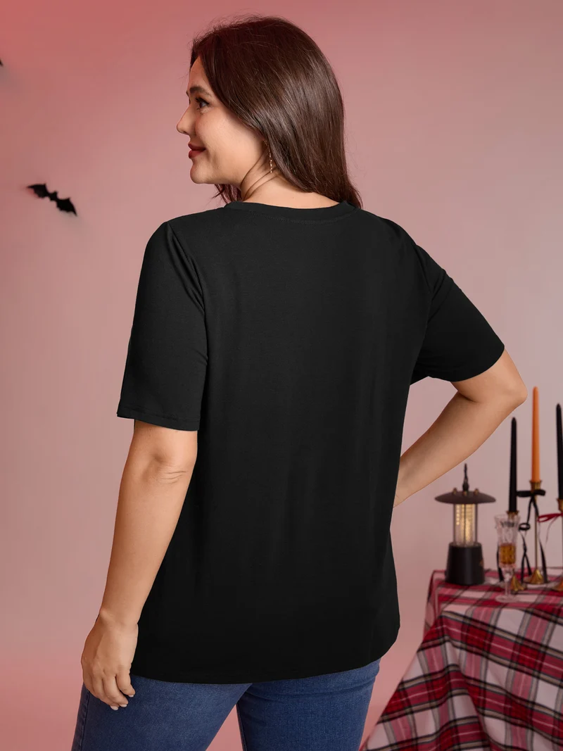 Bat Neck Cut-Out Stretchy Embroidered T-Shirt