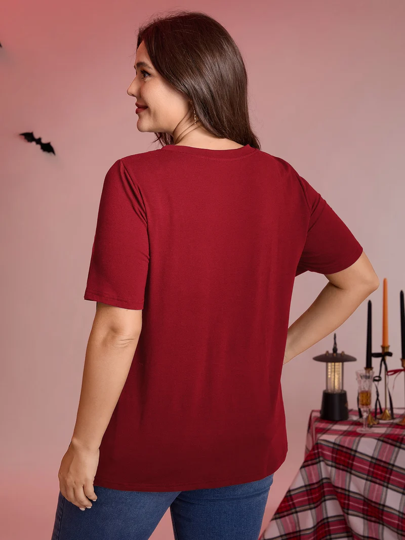 Bat Neck Cut-Out Stretchy Embroidered T-Shirt